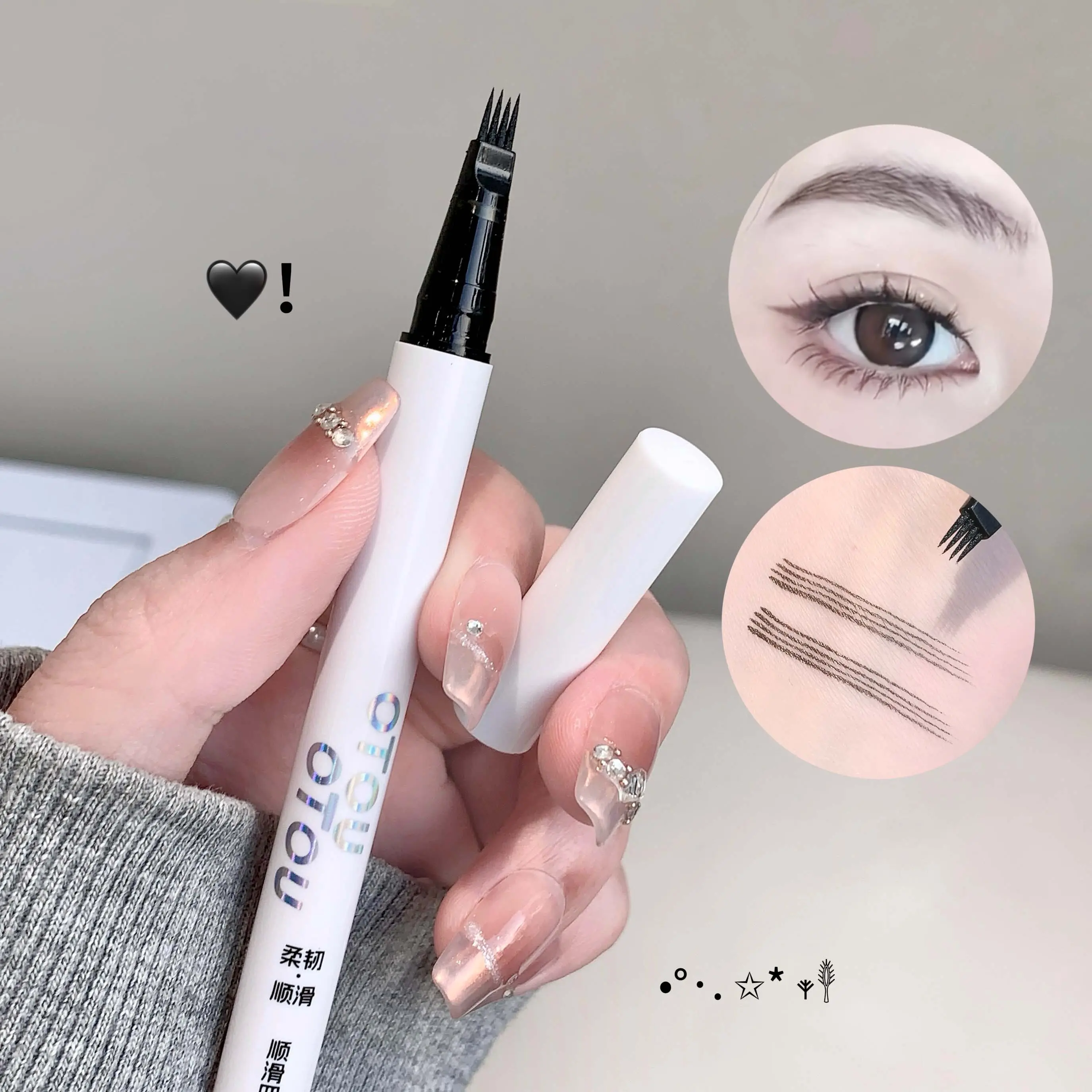 4 Points Wild Eyebrow Pen Liquid Brow Pencil Dark Brown Eyebrow Pencil Waterproof Eyebrow Tattoo Pen Cosmetics