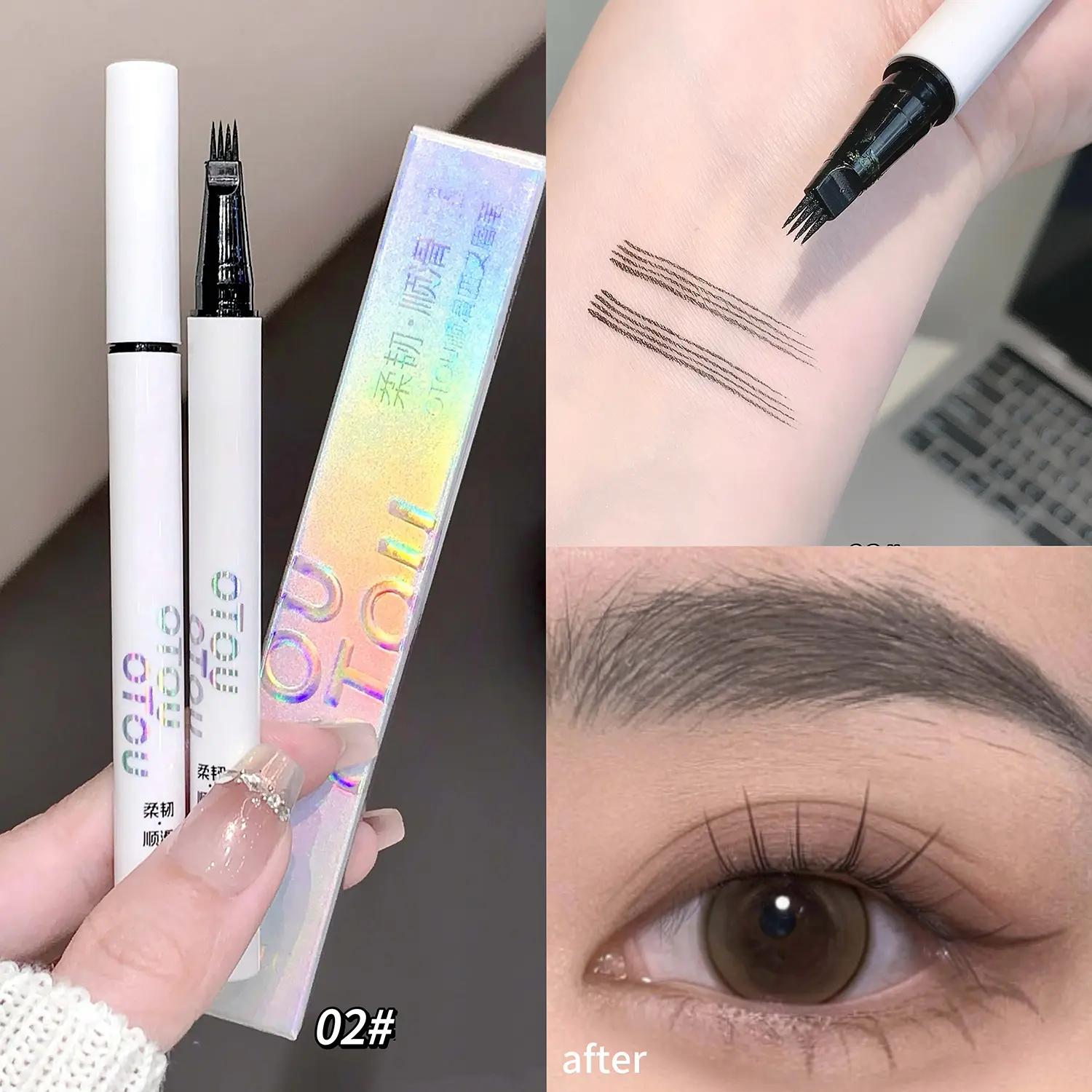 4 Points Wild Eyebrow Pen Liquid Brow Pencil Dark Brown Eyebrow Pencil Waterproof Eyebrow Tattoo Pen Cosmetics