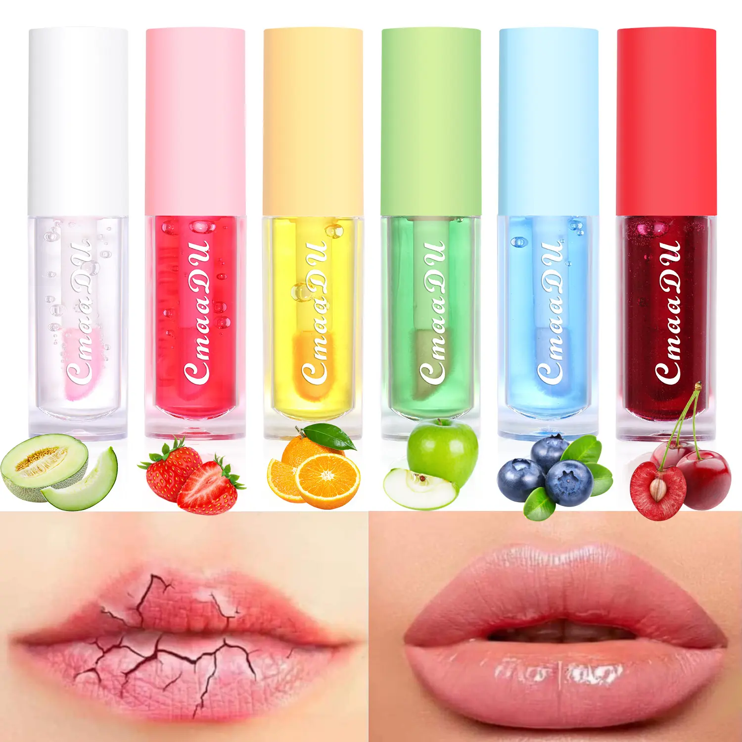 Fruit Lip Gloss Temperature Color Changing Mirror Lip Oil Plumping Moisturizing Reducing Lip Lines Waterproof Lip Balm Cosmetics