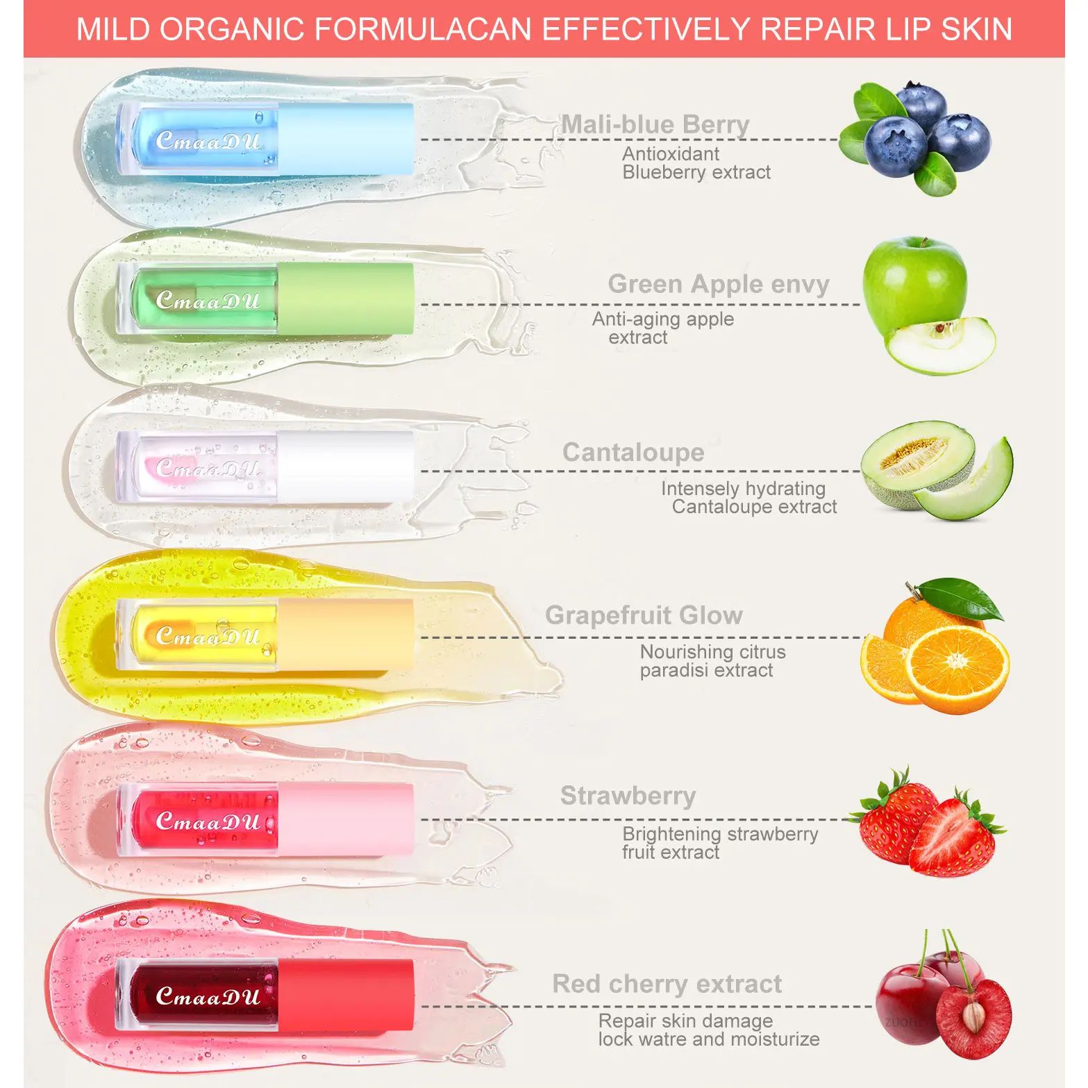 Fruit Lip Gloss Temperature Color Changing Mirror Lip Oil Plumping Moisturizing Reducing Lip Lines Waterproof Lip Balm Cosmetics