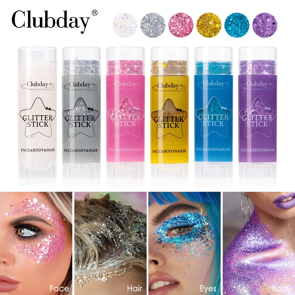 Sequins Glitter Stick 6 color Body Paint Glitter Eyeshadow Nail Hair Gel Holiday Stage Sparkling Skin and Dazzling Makeup