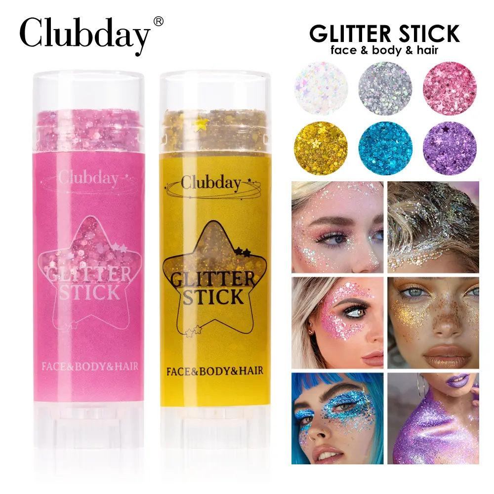 Sequins Glitter Stick 6 color Body Paint Glitter Eyeshadow Nail Hair Gel Holiday Stage Sparkling Skin and Dazzling Makeup