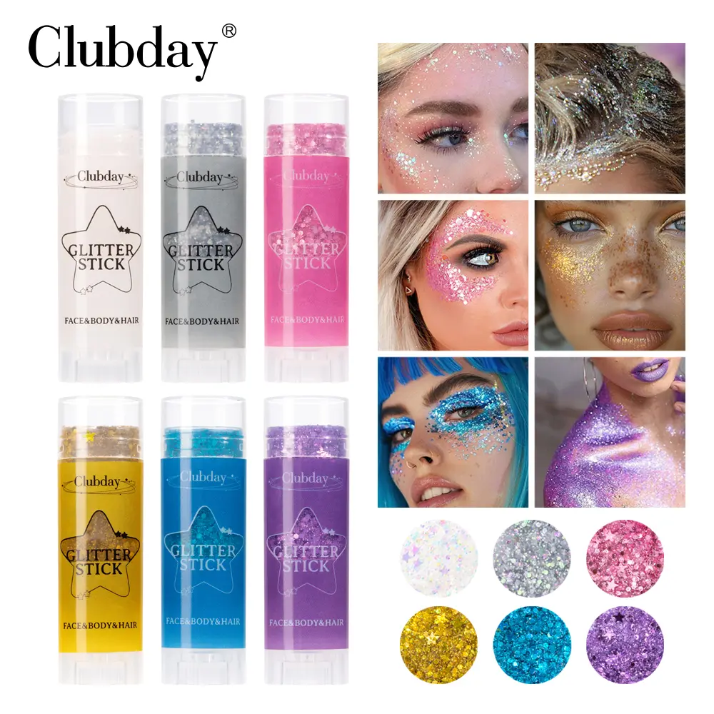Sequins Glitter Stick 6 color Body Paint Glitter Eyeshadow Nail Hair Gel Holiday Stage Sparkling Skin and Dazzling Makeup