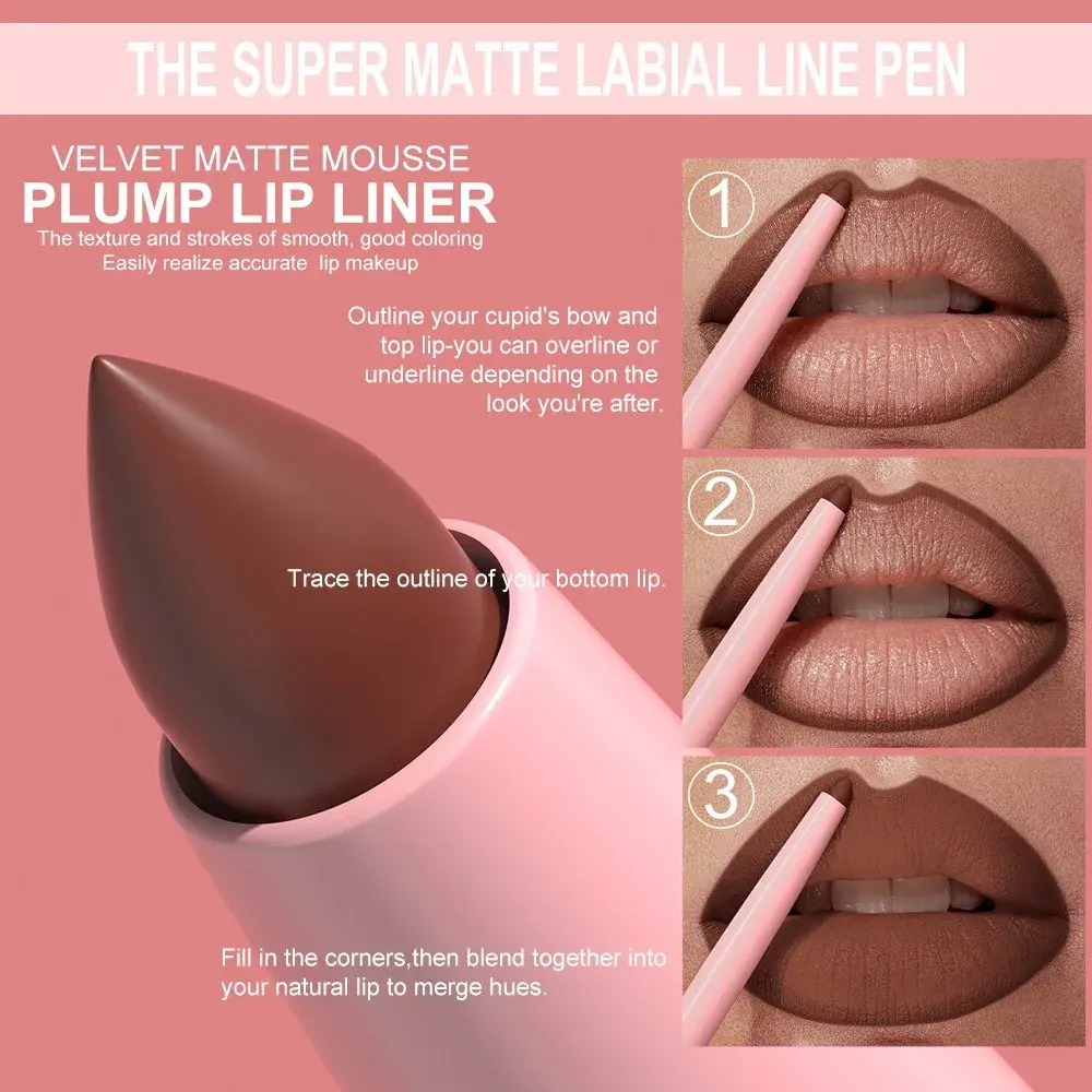 12 Color Slim Lip Liner Pencil Sexy Rose Red Brown Lip Outline Nude Matte Lipstick Contouring Tint Makeup Waterproof Crayon Pen