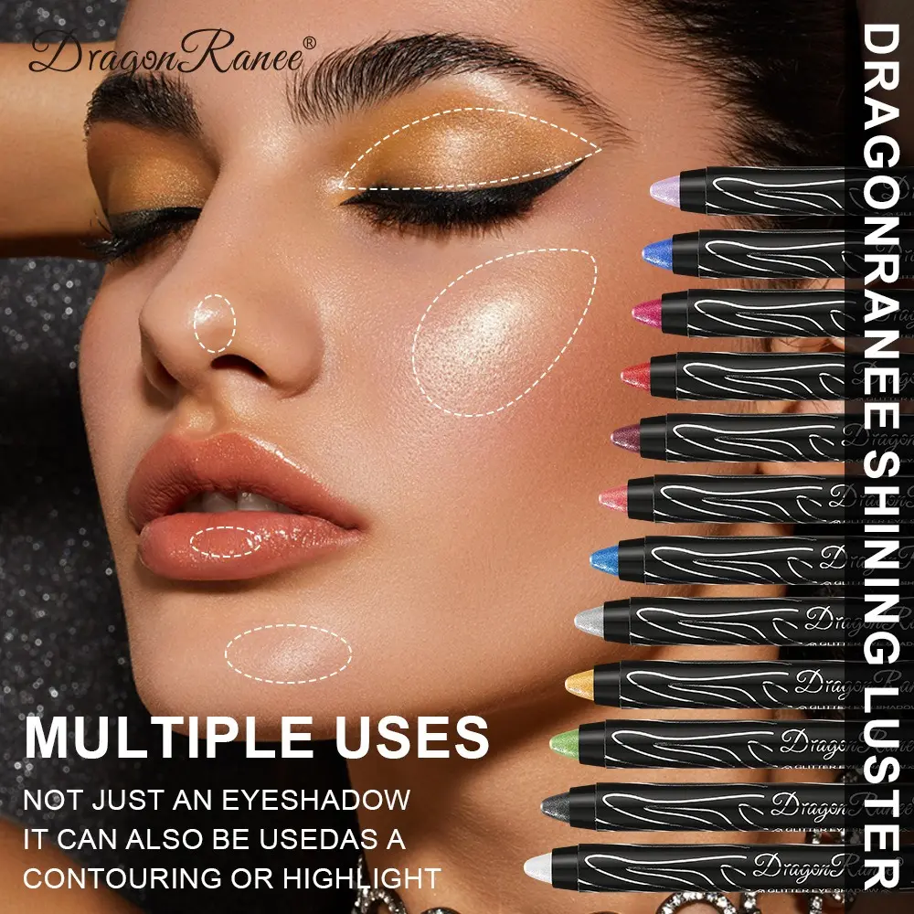 Diamond Glitter Eyeshadow Pencil Brighten Shiny Highlighter Black Gold Silvery Color Shimmering Sequins Eye Shadow Liner Makeup