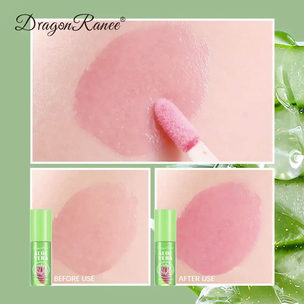 Aloe Vera Color Changing Lip Oil Moisturizing Natural Aloe Lip Gloss Cherry Pink Temperature Change Lip Balm Nutritious Lip Care