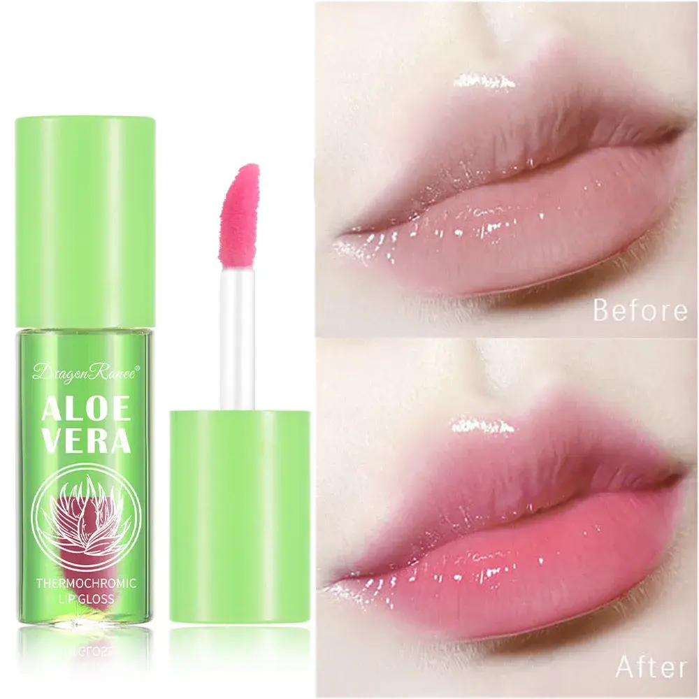 Aloe Vera Color Changing Lip Oil Moisturizing Natural Aloe Lip Gloss Cherry Pink Temperature Change Lip Balm Nutritious Lip Care