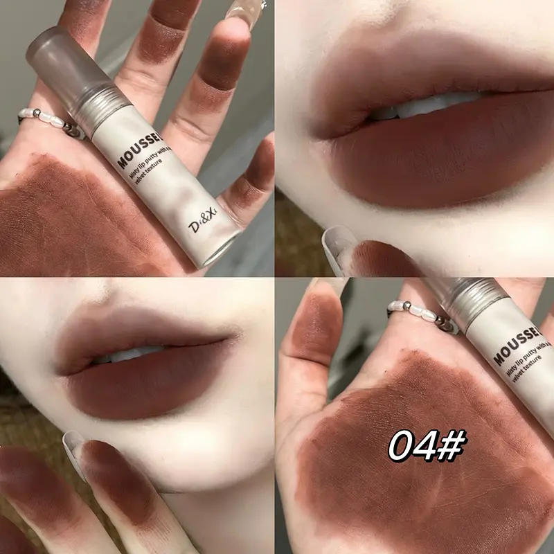 Cool Black Silky Smooth Lip Mud Mousse Matte Caramel Brown Lipstick Clay Dark Punk Lip Glaze Holding Makeup Non-stick Cup