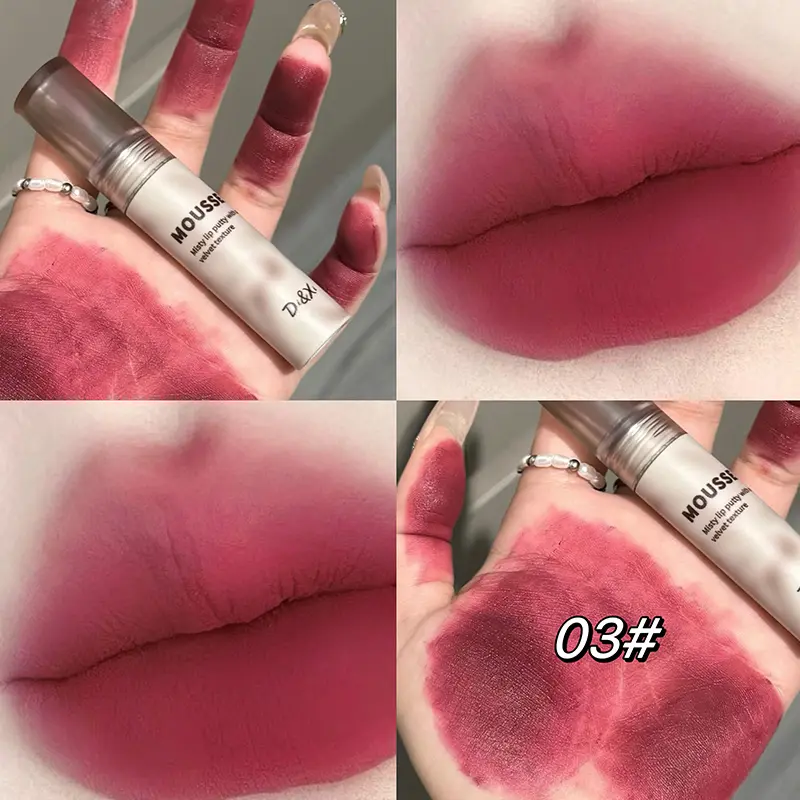 Cool Black Silky Smooth Lip Mud Mousse Matte Caramel Brown Lipstick Clay Dark Punk Lip Glaze Holding Makeup Non-stick Cup