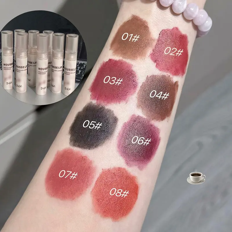Cool Black Silky Smooth Lip Mud Mousse Matte Caramel Brown Lipstick Clay Dark Punk Lip Glaze Holding Makeup Non-stick Cup