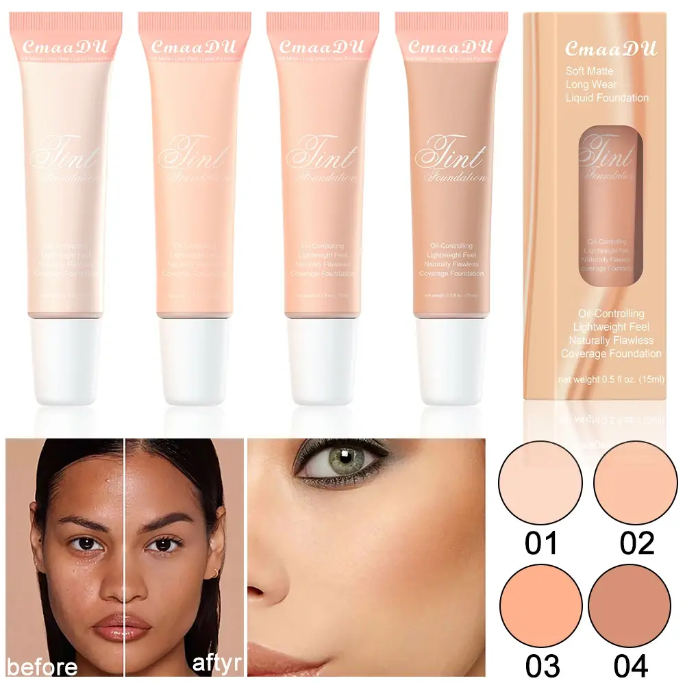 4 Colors Liquid Foundation High Coverage Makeup Base Cream Lasting Concealer BB Cream Matte Finish Waterproof Face Corrector