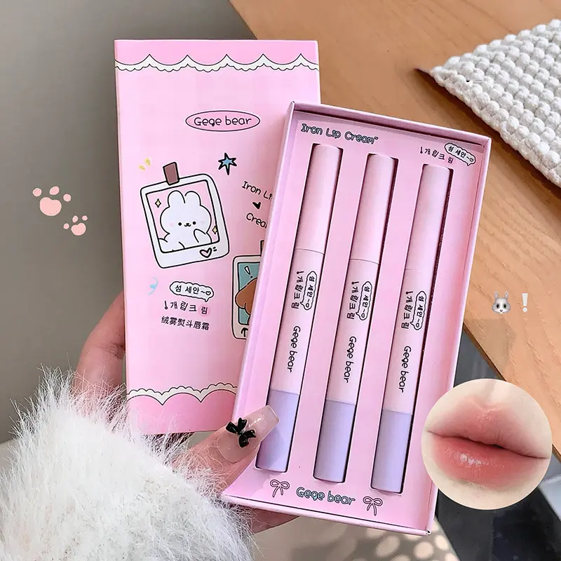 Velvet Iron Lip Cream Silky Matte Female Natural Red Bean Paste Lip Mud Party Waterproof Long Lasting Lip Glaze Cute Makeup Set