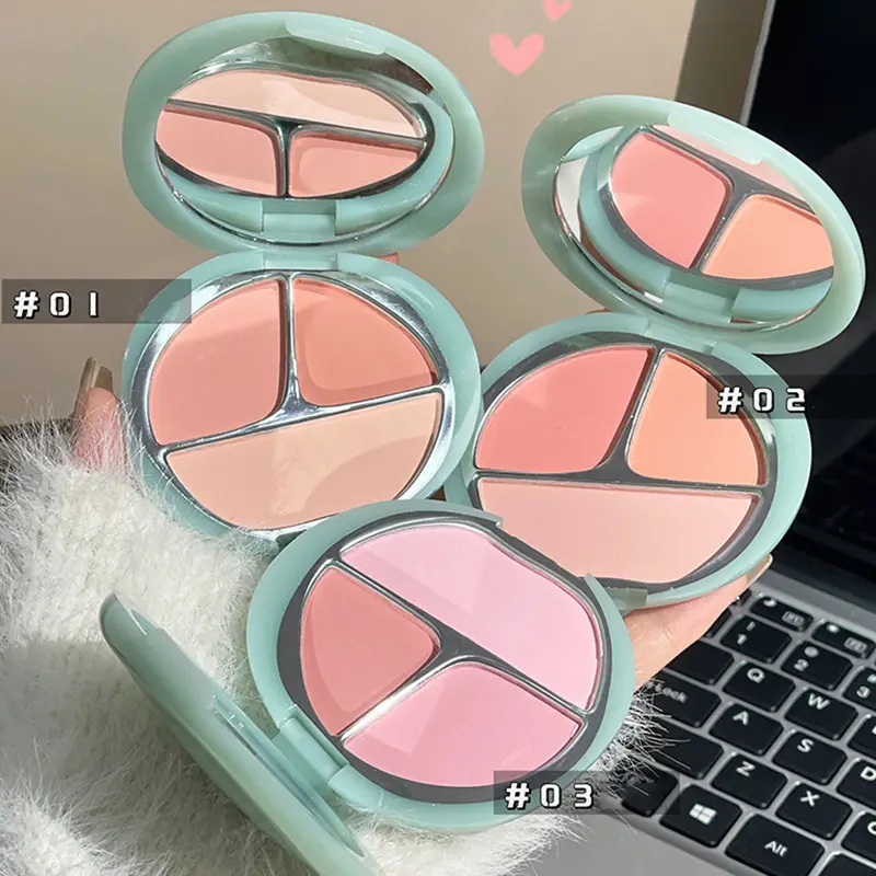 Tricolor Powder Blusher Palette Velvet Matte Expansion Shrink Color Rouge Natural Cheek Tint Brighten Face Contouring Cosmetics