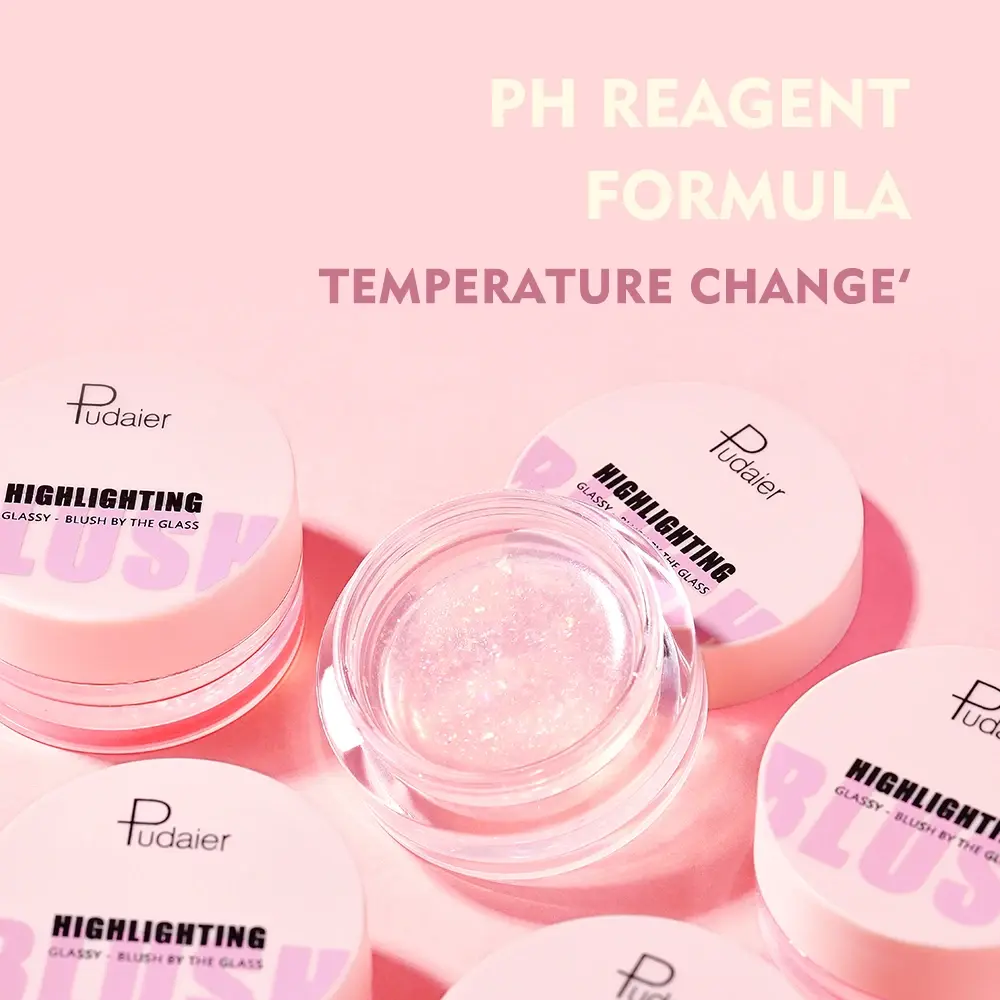 Glassy Blush Gel Temperature Changing Color Peach Cheek Tint Clear Glitter Long Lasting Makeup Rouge Eyeshadow Make Up Tool 10g