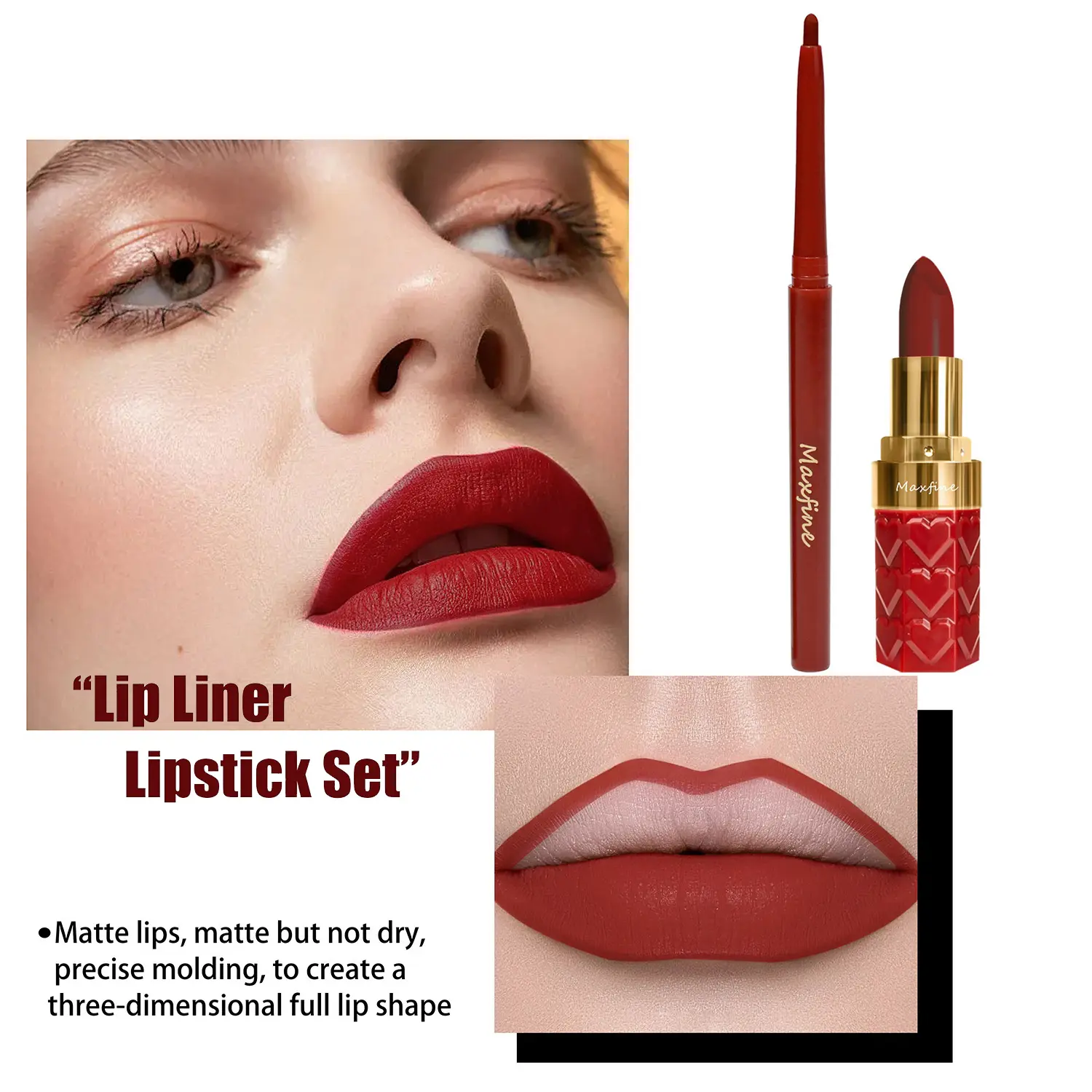 Velvet Matte Lip Liner Lipstick Pen Set Waterproof Long Lasting Sexy Red Contour Tint Lipstick Non-stick Cup Lipliner Pen Makeup