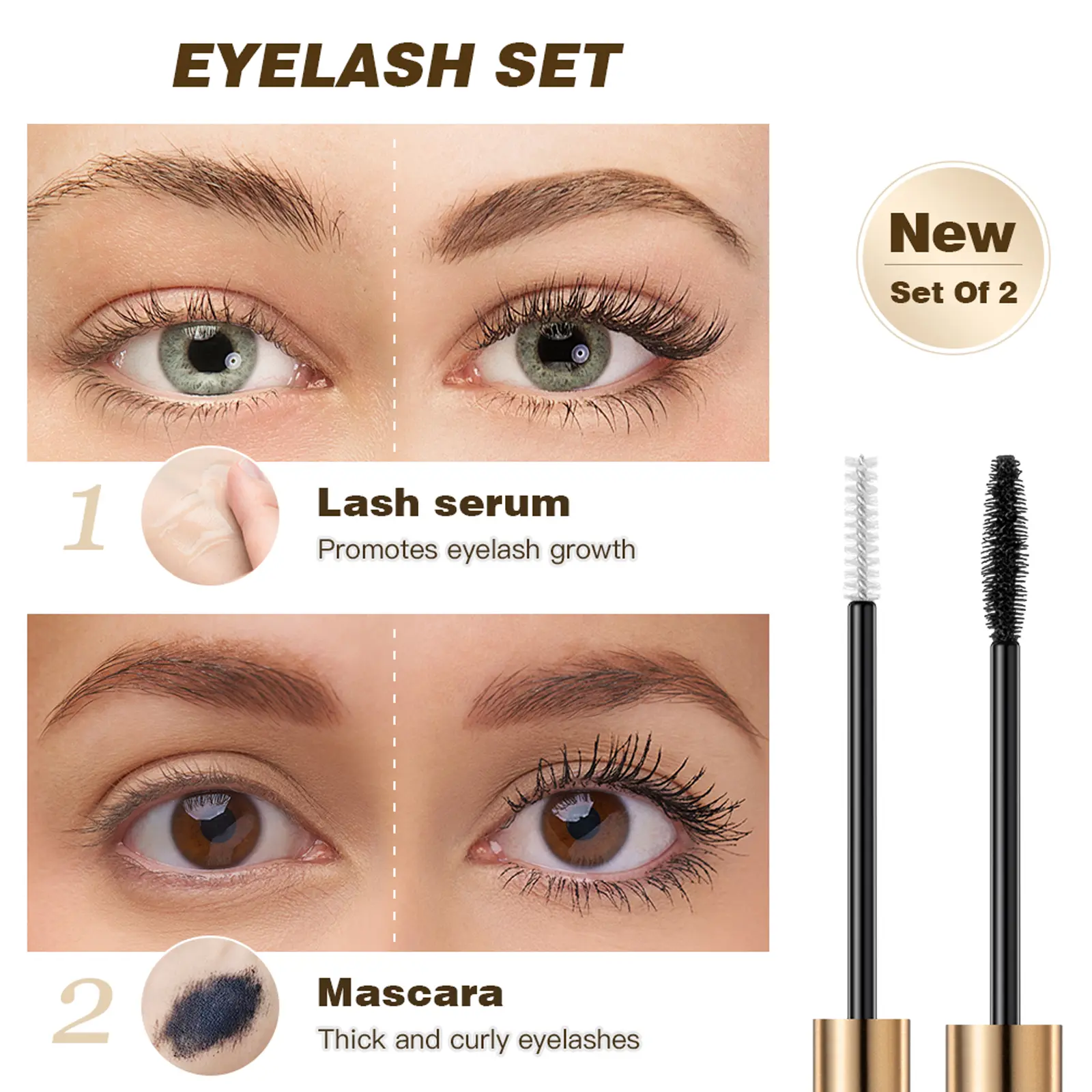 2pcs/Set Mascara Waterproof Lengthens Eyelashes Growth Serum Set Lasting Styling Quick Dry Curling Eyelash Silk Extension Cream