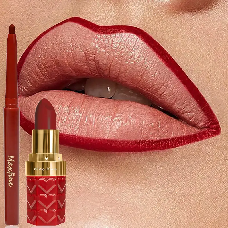 Velvet Matte Lip Liner Lipstick Pen Set Waterproof Long Lasting Sexy Red Contour Tint Lipstick Non-stick Cup Lipliner Pen Makeup