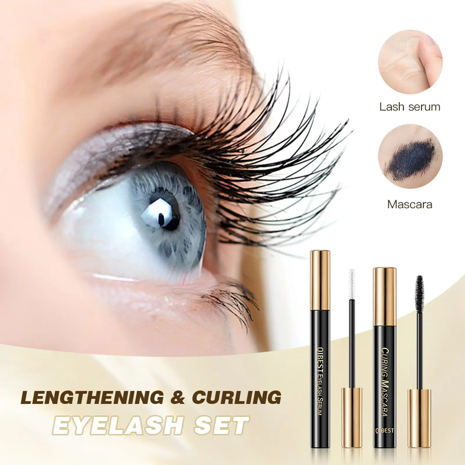 2pcs/Set Mascara Waterproof Lengthens Eyelashes Growth Serum Set Lasting Styling Quick Dry Curling Eyelash Silk Extension Cream