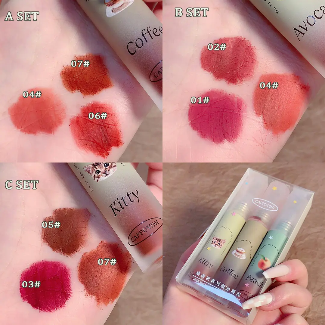 1/3pcs Nude Liquid Lipstick Set Velvet Matte Lip Gloss Long Lasting Non-stick Cup Lip Mud Tint Cream Makeup Pigment Cosmetics