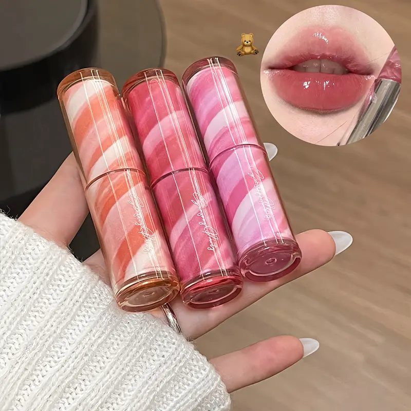Marble Ripple Colored Lip Balm Strawberry Red Lipstick Deeply Hydrating Lip Plumping Water-Rich Glossy Finish Non-Sticky Makeup