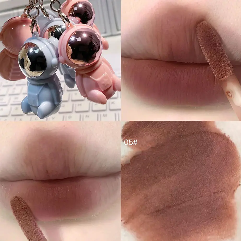 Astronaut Keychain Lip Mud Matte Velvet Lipstick Brown Red Tint Waterproof Long Lasting Non-Stick Cup Lip Gloss Korean Cosmetic