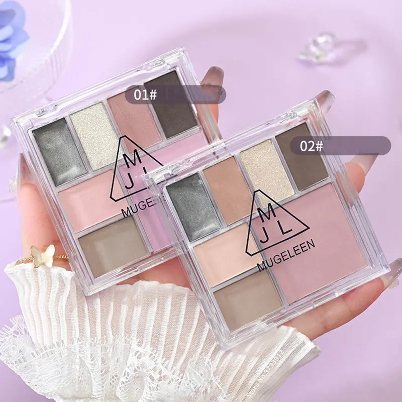 7-Color Eye Shadow Palette White Matte Brightening Pink Powder Blusher Grey Brown Face Contouring Multi-function Makeup Palette