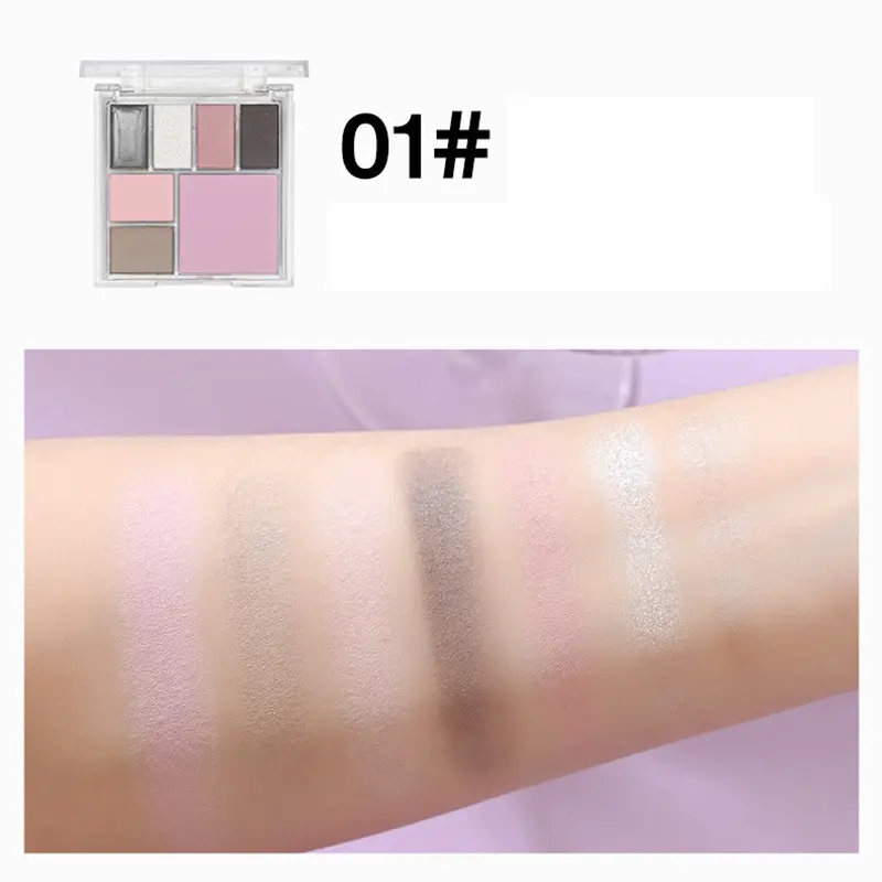 7-Color Eye Shadow Palette White Matte Brightening Pink Powder Blusher Grey Brown Face Contouring Multi-function Makeup Palette