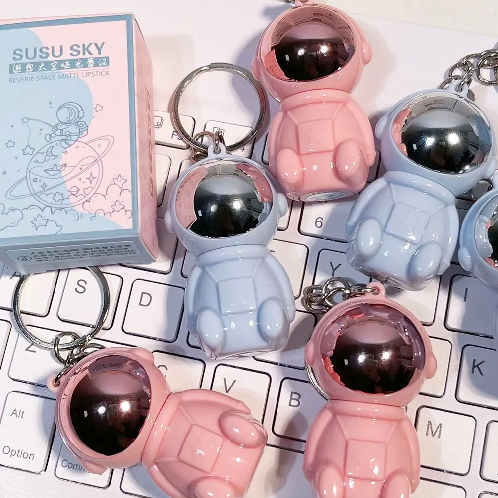 Astronaut Keychain Lip Mud Matte Velvet Lipstick Brown Red Tint Waterproof Long Lasting Non-Stick Cup Lip Gloss Korean Cosmetic