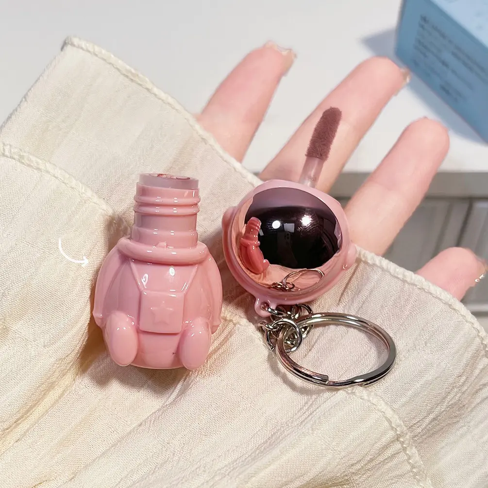 Astronaut Keychain Lip Mud Matte Velvet Lipstick Brown Red Tint Waterproof Long Lasting Non-Stick Cup Lip Gloss Korean Cosmetic