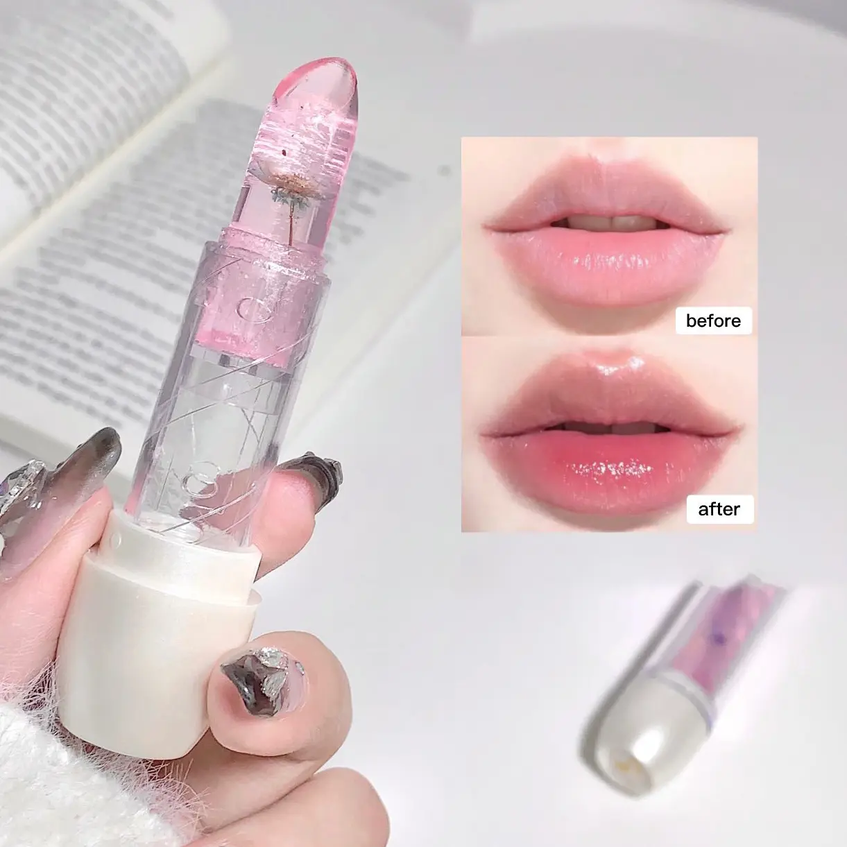 Jelly Flower Lip Balm Gloss Transparent Lipstick Temperature Color Changing Lip Balm Moisturizing Lips Makeup Long Lasting