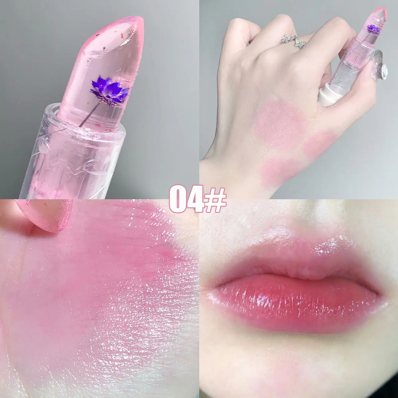 Jelly Flower Lip Balm Gloss Transparent Lipstick Temperature Color Changing Lip Balm Moisturizing Lips Makeup Long Lasting
