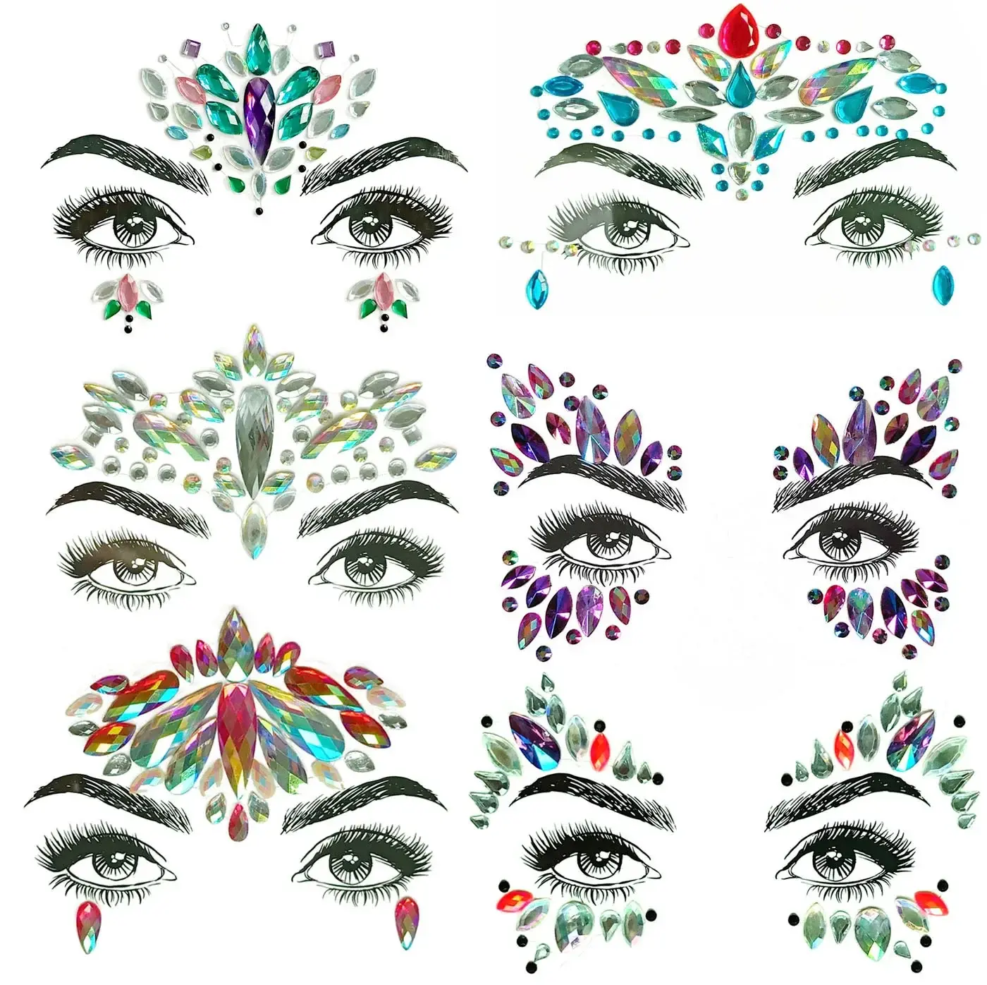1PC Christmas DIY Eyebrow Face Body Art Adhesive Crystal Glitter Jewels Festival Party Eye Tattoo Stickers Makeup Xmas Decor