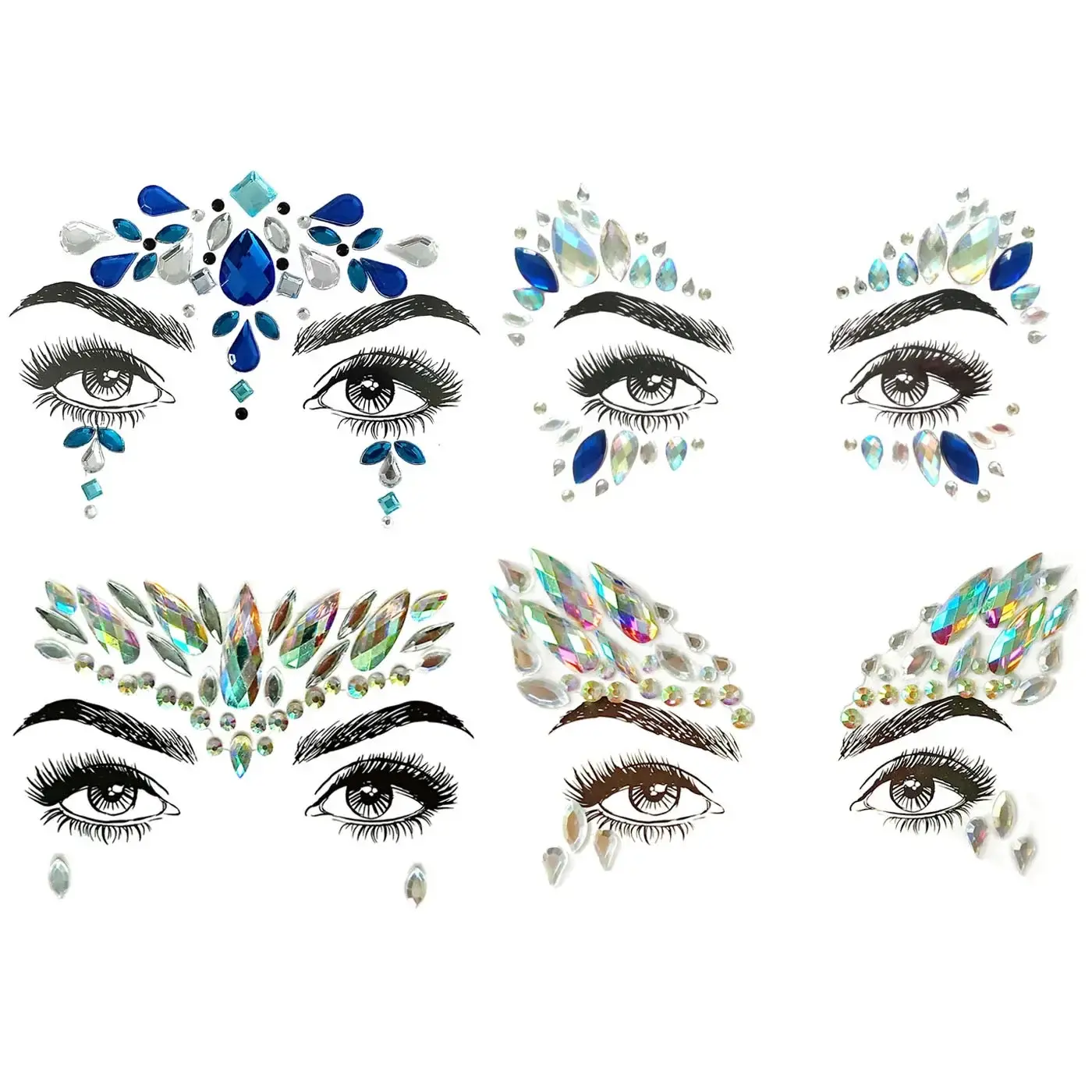 1PC Christmas DIY Eyebrow Face Body Art Adhesive Crystal Glitter Jewels Festival Party Eye Tattoo Stickers Makeup Xmas Decor