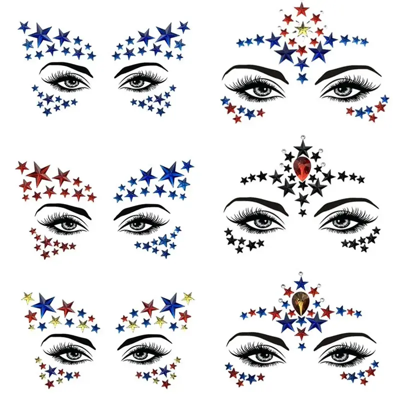 1 PC Personality Fashion Disposable Temporary Face Tattoo Stickers Easy To Operate Face Star Shape Rhinestone Jewel Makeup Set