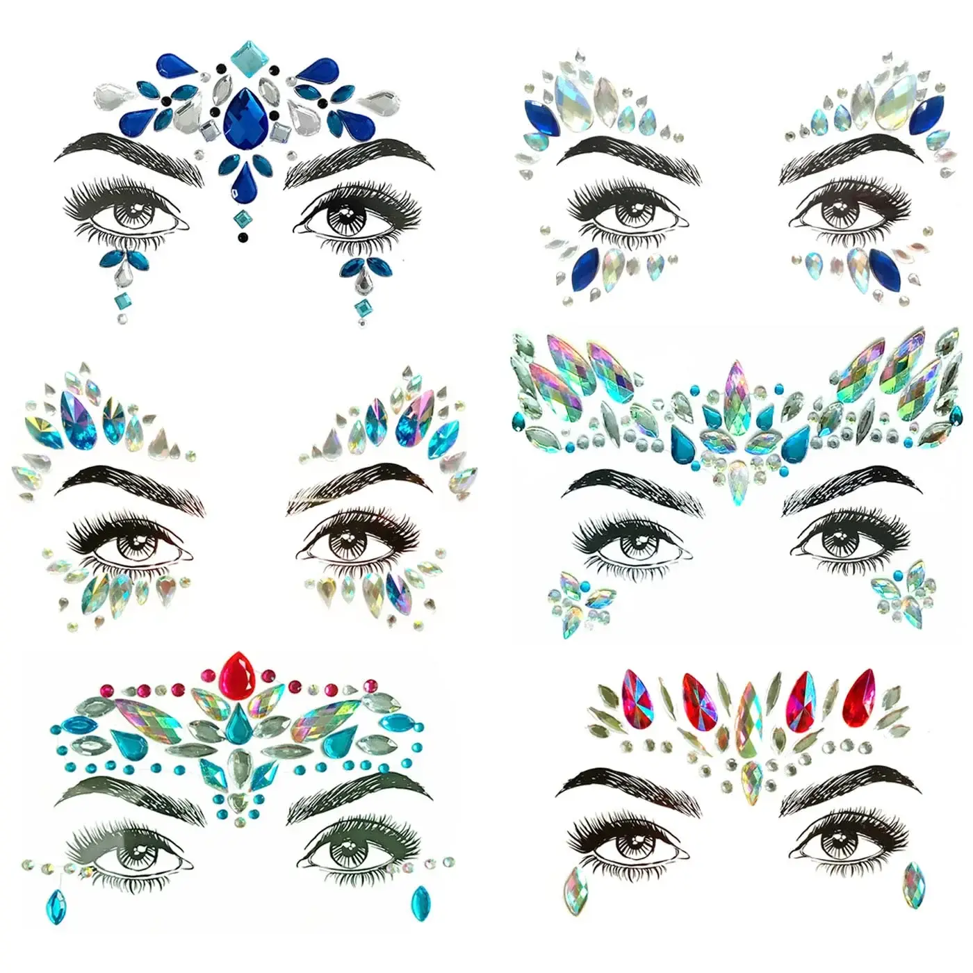 1PC Christmas DIY Eyebrow Face Body Art Adhesive Crystal Glitter Jewels Festival Party Eye Tattoo Stickers Makeup Xmas Decor