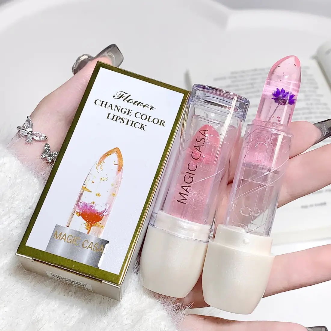 Jelly Flower Lip Balm Gloss Transparent Lipstick Temperature Color Changing Lip Balm Moisturizing Lips Makeup Long Lasting