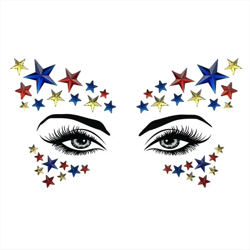 1 PC Personality Fashion Disposable Temporary Face Tattoo Stickers Easy To Operate Face Star Shape Rhinestone Jewel Makeup Set
