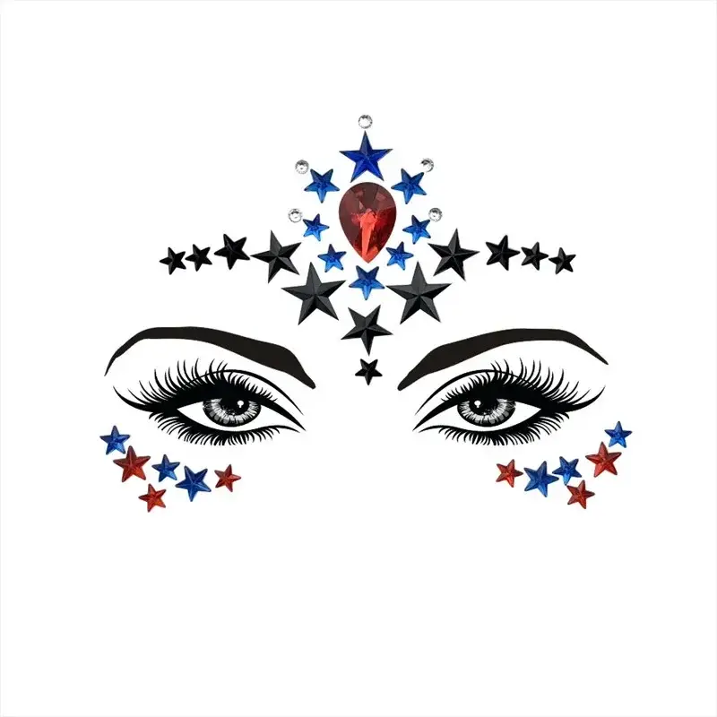 1 PC Personality Fashion Disposable Temporary Face Tattoo Stickers Easy To Operate Face Star Shape Rhinestone Jewel Makeup Set