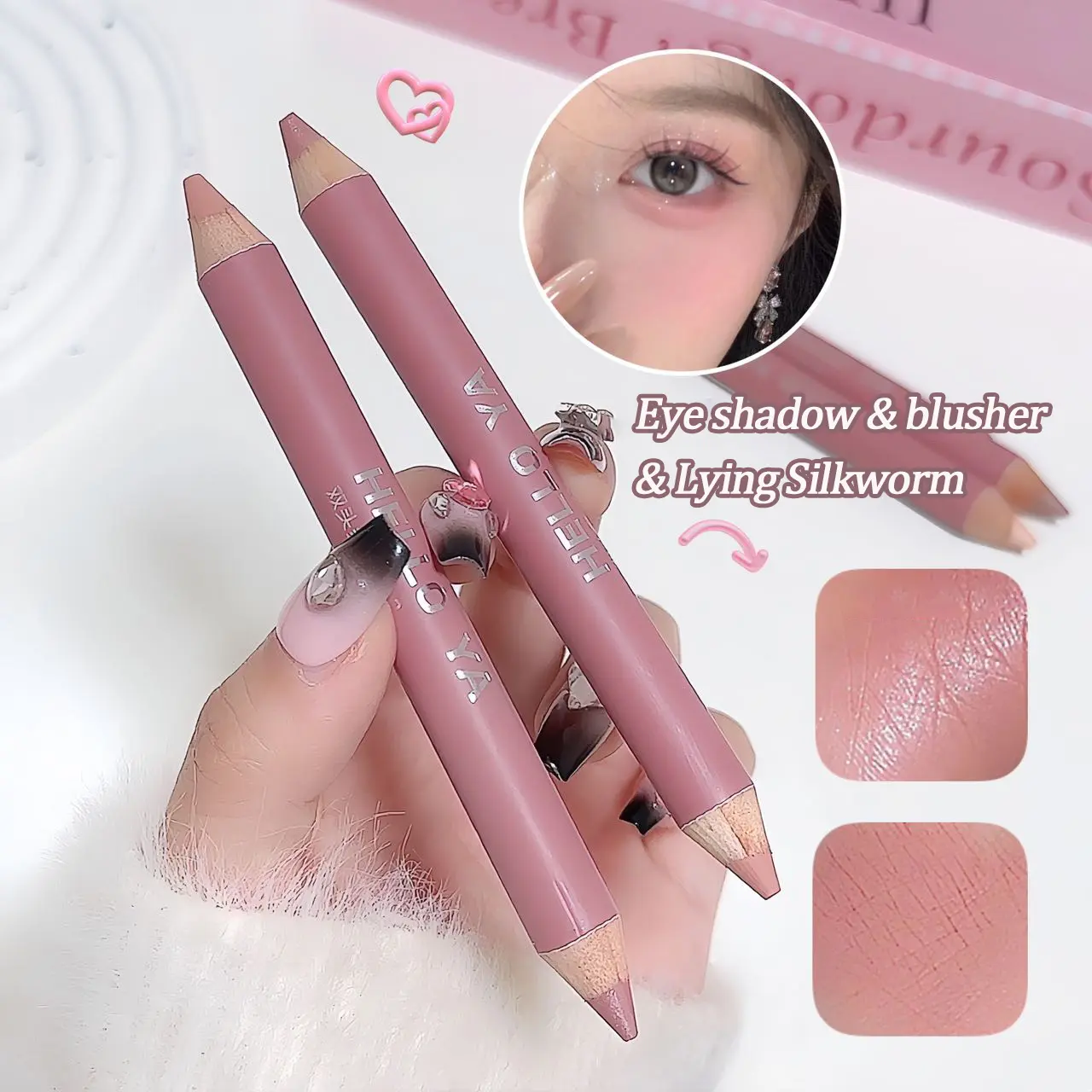 Double Head Nude Rose Face Blusher Lying Silkworm Eye Shadow Creamy Mousse Multi-purpose High Gloss Face Shaping Crayon Pencil