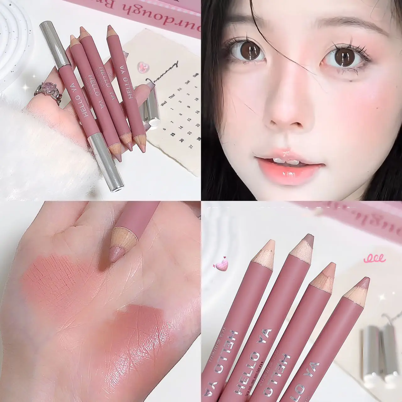 Double Head Nude Rose Face Blusher Lying Silkworm Eye Shadow Creamy Mousse Multi-purpose High Gloss Face Shaping Crayon Pencil