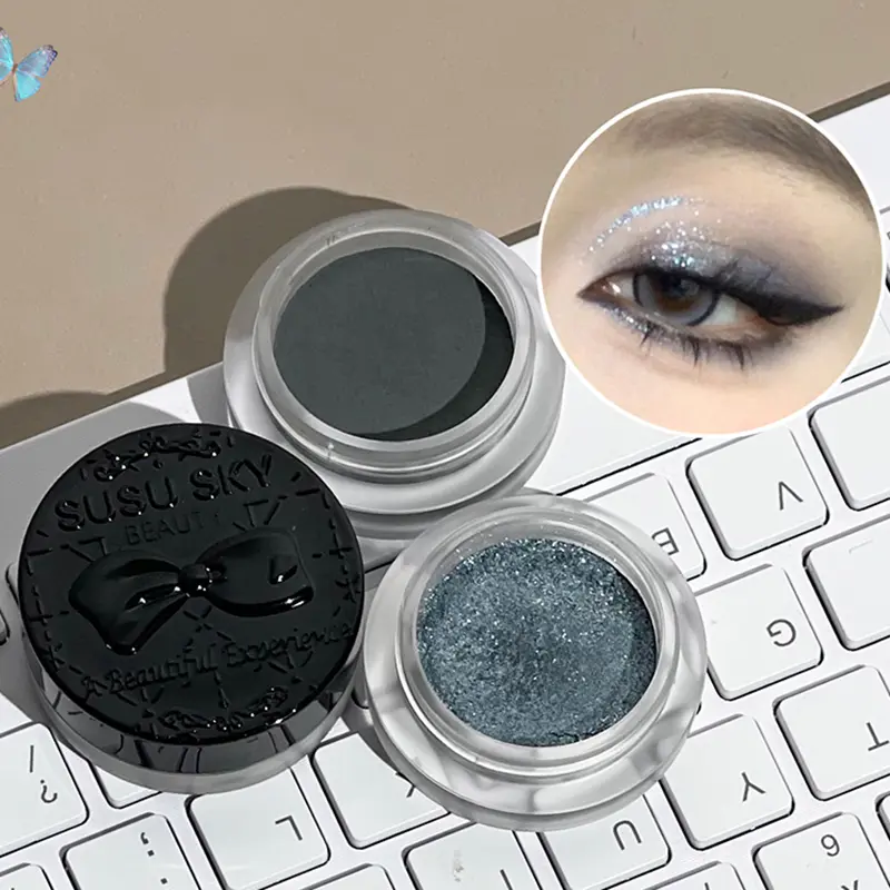 Glitter Blue Grey Eyeshadow Palette Pearlescent Diamond Monochrome Highlighter Powder Brighten Shiny Smoky Black Dark Eye Makeup