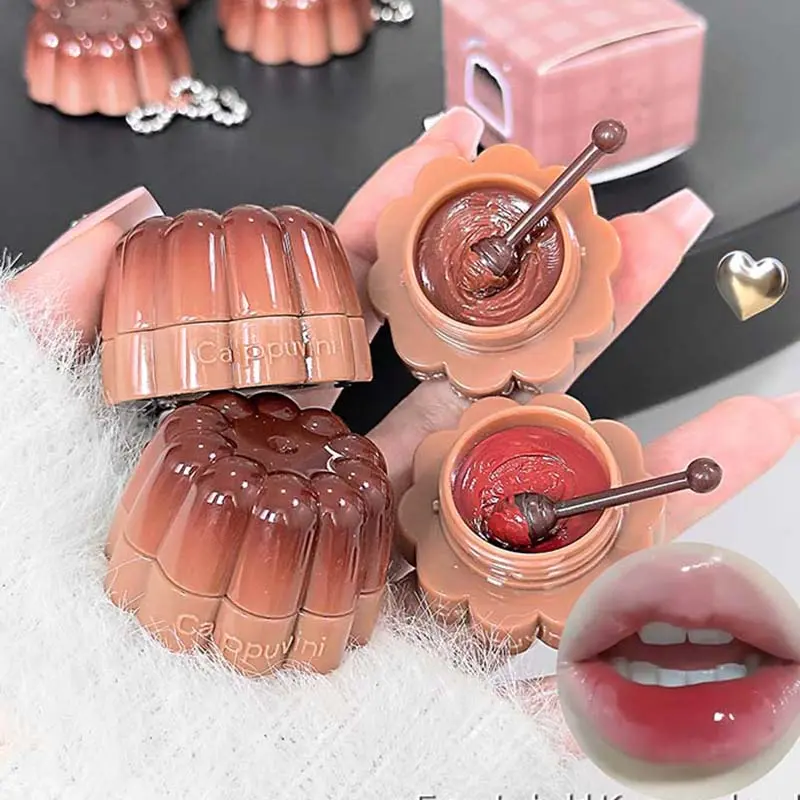 Jelly Sparkle Solid Lip Gloss Glitter Brown Shimmer Long-Lasting Shiny Lip Tint Gel Skin-Brightening Nude Mirror Lipstick Makeup
