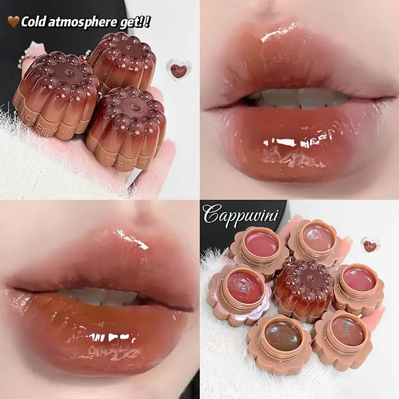 Jelly Sparkle Solid Lip Gloss Glitter Brown Shimmer Long-Lasting Shiny Lip Tint Gel Skin-Brightening Nude Mirror Lipstick Makeup