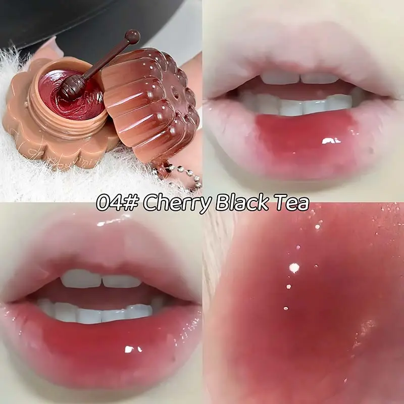 Jelly Sparkle Solid Lip Gloss Glitter Brown Shimmer Long-Lasting Shiny Lip Tint Gel Skin-Brightening Nude Mirror Lipstick Makeup