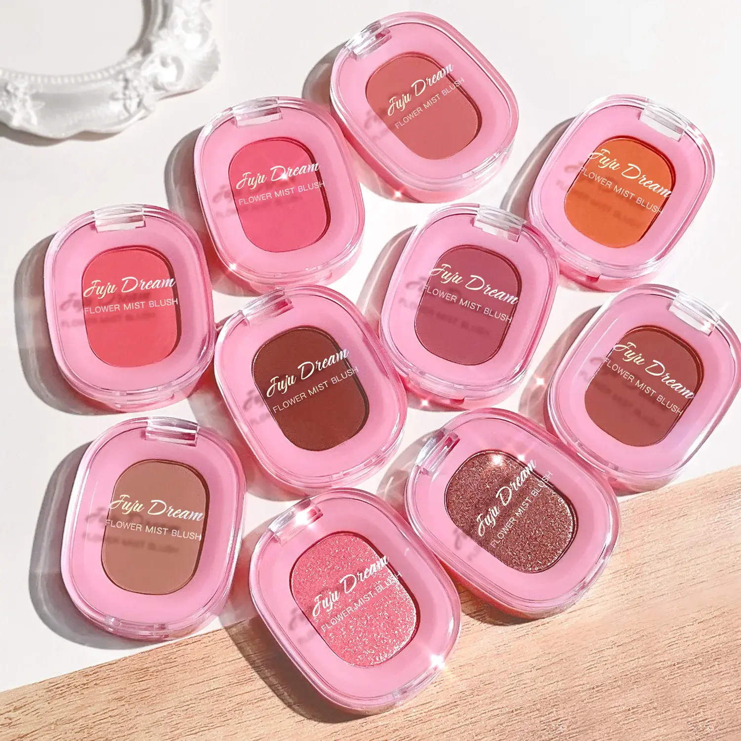 Monochrome Shimmer Pink Blush Powder Palette Shiny Blusher Fine Matte Brightens Rouge Natural Nude Cheek Contour Trimming Makeup