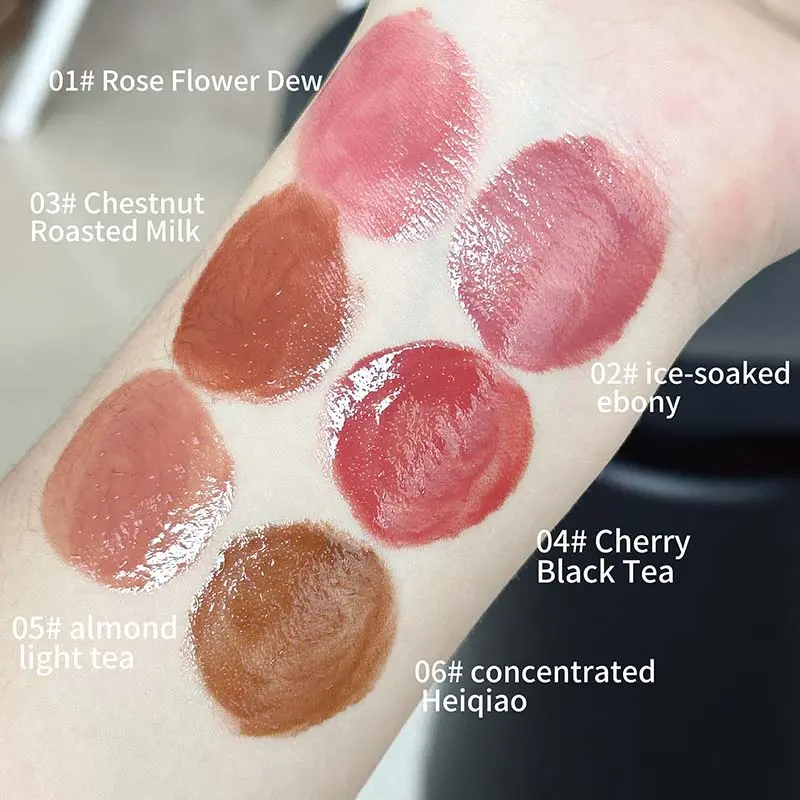 Jelly Sparkle Solid Lip Gloss Glitter Brown Shimmer Long-Lasting Shiny Lip Tint Gel Skin-Brightening Nude Mirror Lipstick Makeup