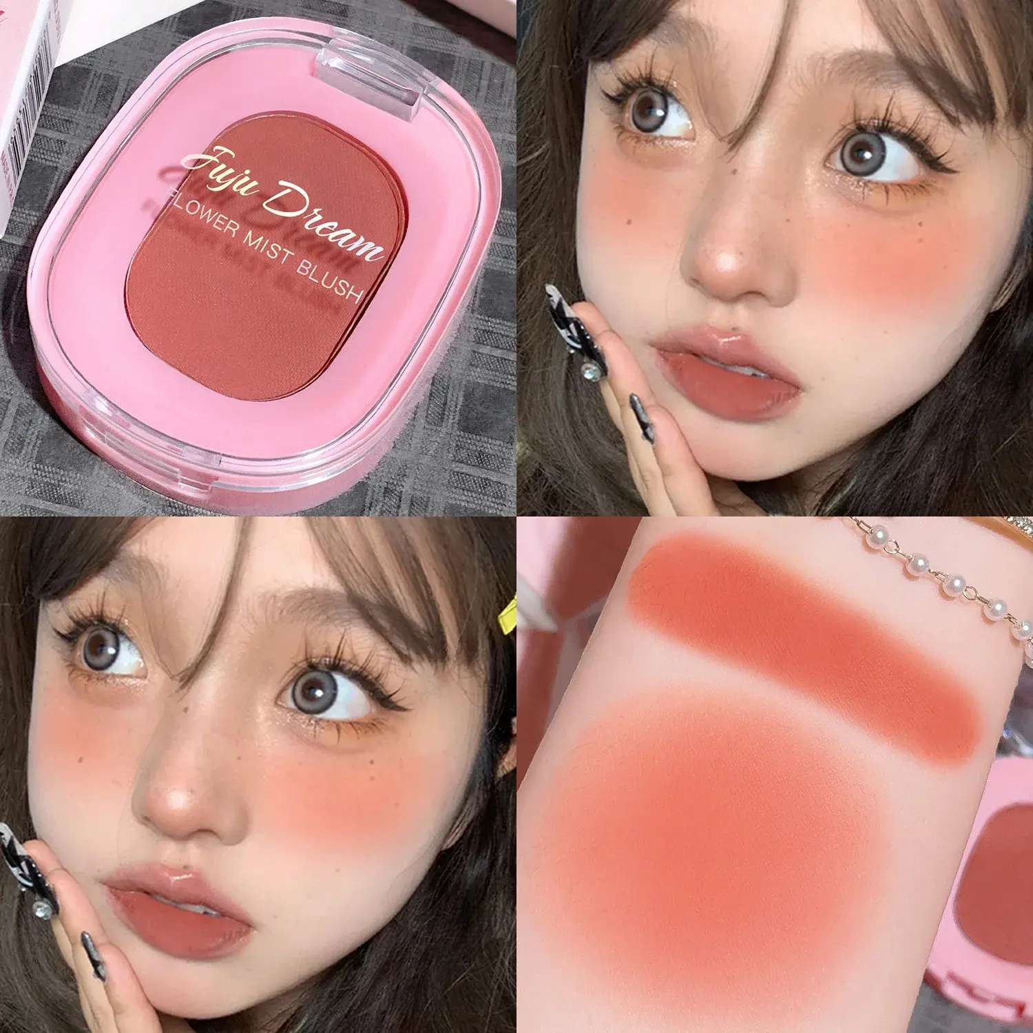 Monochrome Shimmer Pink Blush Powder Palette Shiny Blusher Fine Matte Brightens Rouge Natural Nude Cheek Contour Trimming Makeup