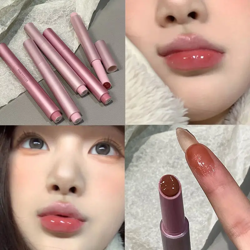 Peach Shimmering Solid Lip Gloss Transparent Crystal Plumping Lipstick Pen Moisturizing Mirror Toot Glass Lip Glaze Makeup