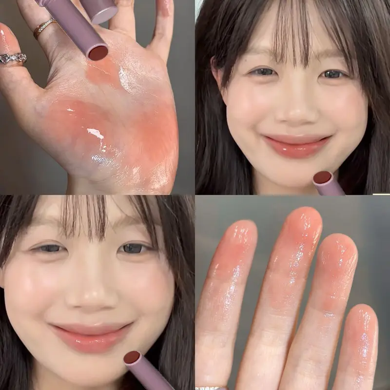 Peach Shimmering Solid Lip Gloss Transparent Crystal Plumping Lipstick Pen Moisturizing Mirror Toot Glass Lip Glaze Makeup