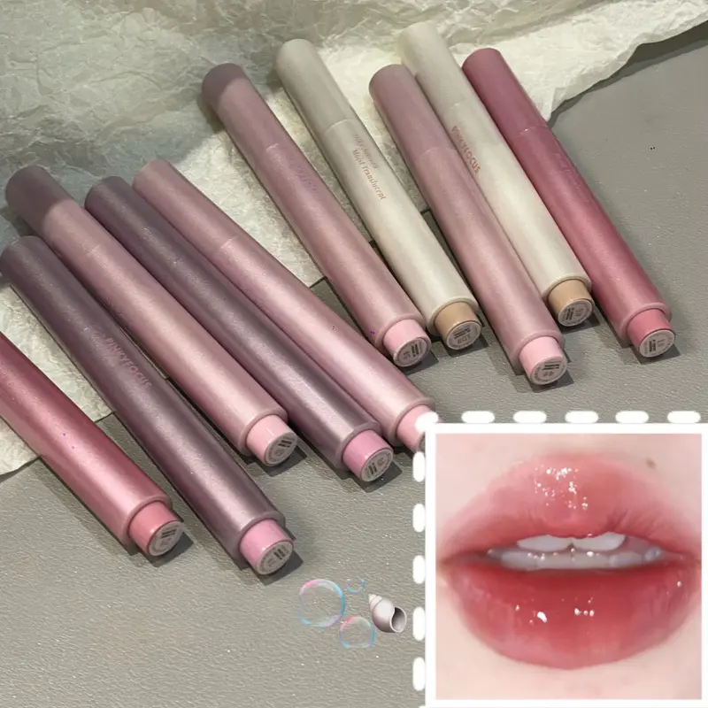 Peach Shimmering Solid Lip Gloss Transparent Crystal Plumping Lipstick Pen Moisturizing Mirror Toot Glass Lip Glaze Makeup